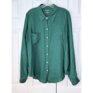 Lilly Pulitzer Sea View Linen Shirt Women's  XL Button Down Lightweight Green